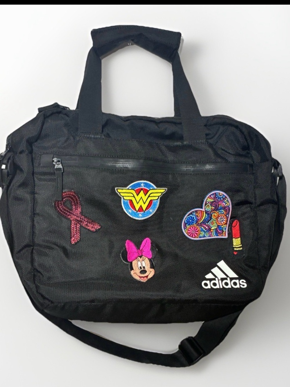 ADIDAS Stadium Messenger bag customized w/ decorative patches  Wonder Woman